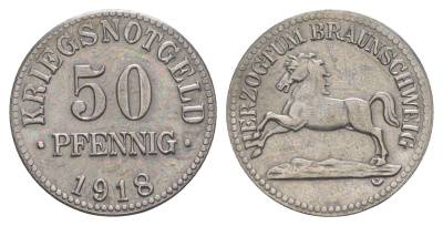 Брауншвейг 50 пфеннигов 1918 Funck 56.3, Men05 3454.4, Men18 4388.4 железо 4637-1132