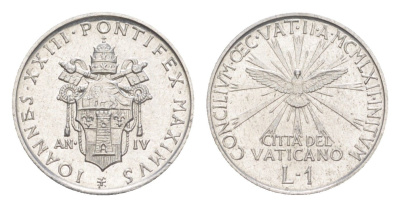 Ватикан 1 лира 1962 Второй Ватиканский собор KM 67 алюминий UNC 4644-226