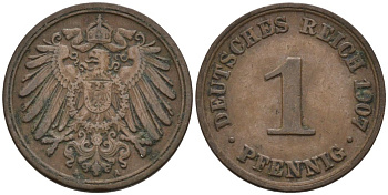 Германия 1 пфенниг 1907 A KM 10, J. 10 медь 4567-1245