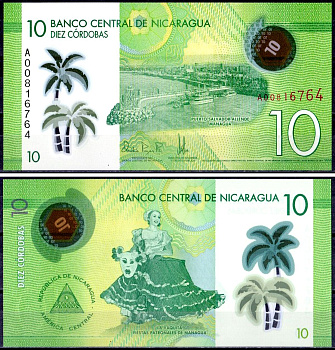 Никарагуа 10 кордоба 2014 Pick 209 a пластик UNC (пресс) 402-58-1-1
