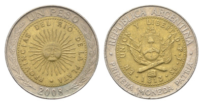Аргентина 1 песо 2008 KM 112 биметалл 4663-641