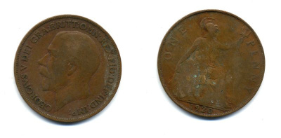 Великобритания 1 пенни 1920 Георг V (1910-1936) КМ 810, Spink 4051 бронза 47-414