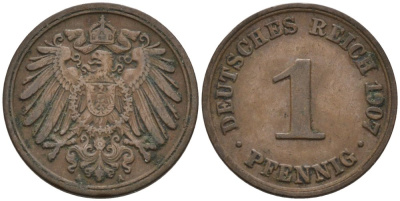 Германия 1 пфенниг 1907 A KM 10, J. 10 медь 4567-1245