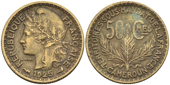 Французский Камерун 50 сантимов 1925 (а), монетный двор Париж KM 1 алюминиевая бронза 4164-1229