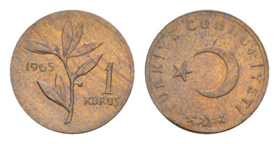 Турция 1 куруш 1965 KM 895a бронза UNC 4651-831