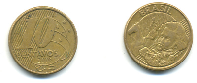 БРАЗИЛИЯ 10 СЕНТАВО 2006 KM 649.2 сталь плакированная латунью 3999-1317
