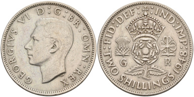Великобритания 2 шиллинга (флорин) 1948 Георг VI (1936-1952) KM 878, Spink 4107 медно-никель 4593-114