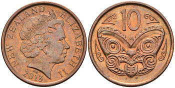 Новая Зеландия 10 центов 2013 маска Маори, Елизавета II (1952-) KM 117а сталь плакированная медью 80-614
