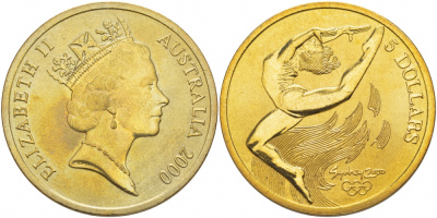 АВСТРАЛИЯ 5 ДОЛЛАРОВ 1997 СИДНЕЙ 2000, ГИМНАСТКА KM 357 алюминиевая бронза UNC 118-711