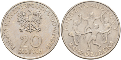 Польша 20 злотых 1979 Международный год детей KM 99 медно-никель UNC 4111-925