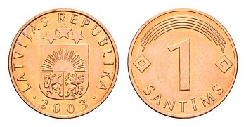 Латвия 1 сантим 2003 KM 15 сталь плакированная медью UNC 4685-566