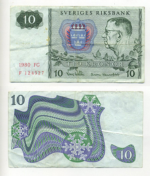 ШВЕЦИЯ 10 КРОН 1980 СЕРИЯ FG Pick 52e бумага 7203-73-2