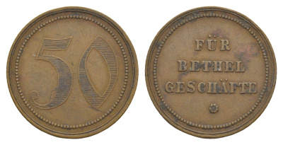 Вефиль жетон для магазина в 50 пфеннигов ND (1908-1931) Men05 2630.8, Men18 3365.8 медь 4638-217