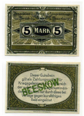 Германия 5 марок 1917 инспекция лагерей военнопленных в Бескове, III-ий Армейский корпус C-2712 бумага UNC (пресс) 000-00-00