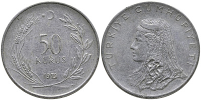 Турция 50 курушей 1973 Анатолийская невеста KM 899 нержавеющая сталь 4541-814