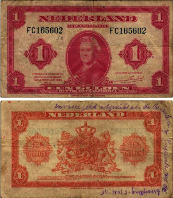 Нидерланды 1 гульден 1943 7 февраля 1943, Вильгельмина Pick 64 бумага 8605-28-3-1