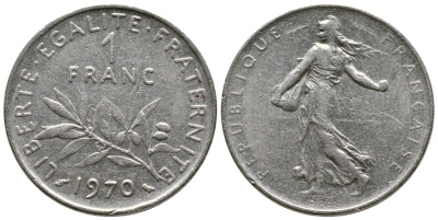 ФРАНЦИЯ 1 ФРАНК 1970 СЕЯТЕЛЬ KM 925.1 никель 93-1433
