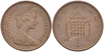 Великобритания 1 пенни 1978 Елизавета II (1952-2022) KM 915, Spink 4237 (B1) бронза 112-1261