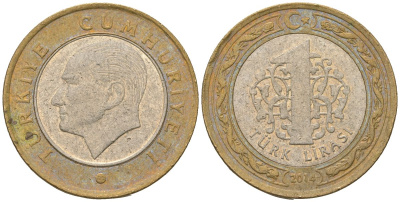 Турция 1 лира 2014 KM 1244 биметалл 4610-1157