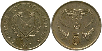 Кипр 5 центов 1987 KM 55.2 никель латунь 4158-539