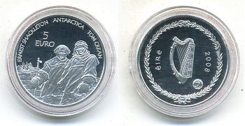 ИРЛАНДИЯ 5 ЕВРО 2008 ИССЛЕДОВАТЕЛИ АРКТИКИ, ПАРУСНИК, В ОРИГИНАЛЬНОЙ КОРОБКЕ С СЕРТИФИКАТОМ,ВЕС 8,52гр., тираж 5000 экз., диаметр 28мм. серебро PROOF 5-2-27
