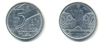 Бразилия 5 крузейро 1990 фермер KM 618.1 нержавеющая сталь aUNC 93-717