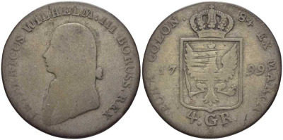 ПРУССИЯ 4 ГРОША 1799 A, ФРИДРИХ ВИЛЬГЕЛЬМ III (1797-1840) KM 362.2 серебро 4390-124