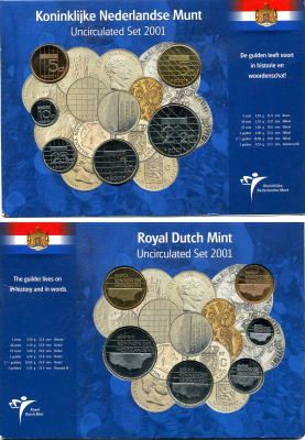 Нидерланды набор из 6 монет 2001 официальный годовой набор в картонном буклете BUNC 3-4-9-12