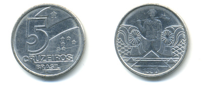 Бразилия 5 крузейро 1990 фермер KM 618.1 нержавеющая сталь aUNC 93-717