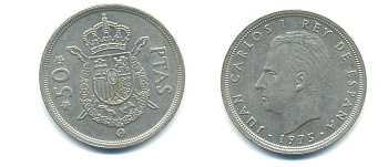 Испания 5 песет 1975 (80) Хуан Карлос I (1975-2014) KM 807 медно-никель 89-811