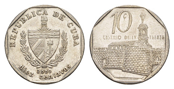 Куба 10 сентаво 2000 форт в Гаване Ла-Фуэрса KM 576.2, JMA MC20, Schoen 714 сталь плакированная никелем 4644-738