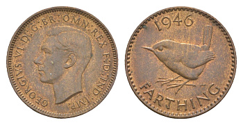 Великобритания 1 фартинг 1946 Георг VI (1936-1952) KM 843, Spink 4116 бронза aUNC 3457-1234