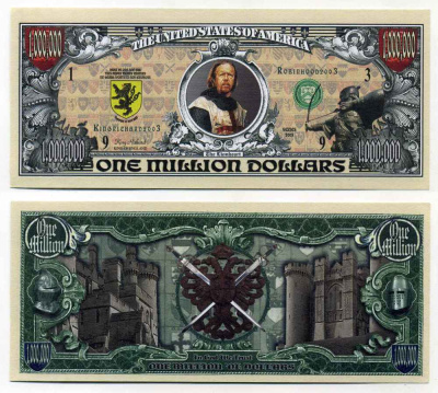 США 1000000 ДОЛЛАРОВ 2003 СУВЕНИРНАЯ БАНКНОТА, ИСТОРИЯ АНГЛИЙСКОГО КОРОЛЕВСТВА бумага UNC (ПРЕСС) 8588-61-3-2