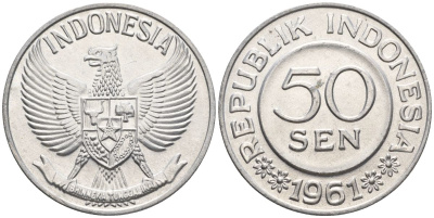Индонезия 50 сенов 1961  KM 14 алюминий  aUNC  4607-646