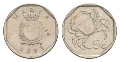 Мальта 5 центов 1998 краб KM 95 медно-никель 4632-861