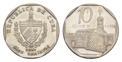 Куба 10 сентаво 2000 форт в Гаване Ла-Фуэрса KM 576.2, JMA MC20, Schoen 714 сталь плакированная никелем 4644-738
