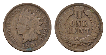 США 1 цент 1901 KM 90a бронза 4682-825