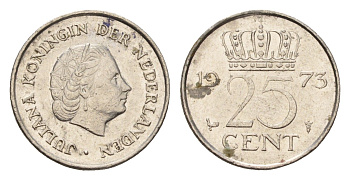 Нидерланды 25 центов 1973 Юлиана (1948-1980) KM 183 никель 4178-131