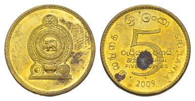 Шри-Ланка 5 рупий 2009 KM 148a сталь плакированная латунью 4638-415