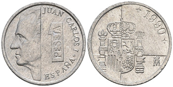 Испания 1 песета 1990 M, Хуан Карлос I (1975-2014) KM 832 алюминий 4602-1145