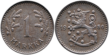 ФИНЛЯНДИЯ 1 МАРКА 1950 H KM 30b железо 4388-943