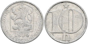 Чехословакия 10 геллеров 1976 KM 80 алюминий 4532-259