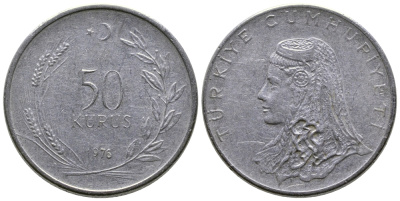 Турция 50 курушей 1976 Анатолийская невеста KM 899 нержавеющая сталь 84-1316