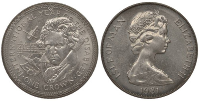 Остров Мэн 1 крона 1981 Международный год инвалидов, Бетховен КМ 78 медно-никель UNC 02-012-14