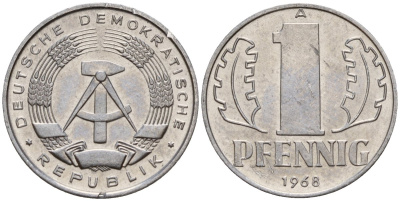 ГДР 1 пфенниг 1968 A KM 8.1 алюминий 105-759
