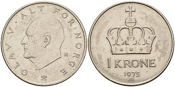 Норвегия 1 крона 1975 Улаф V (1958-1991) KM 419 медно-никель    4601-1037