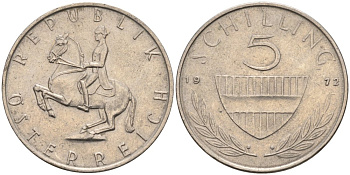 АВСТРИЯ 5 ШИЛЛИНГОВ 1972 КМ 2889а медно-никель 4573-317