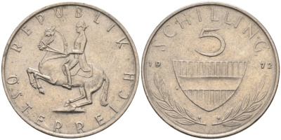 АВСТРИЯ 5 ШИЛЛИНГОВ 1972 КМ 2889а медно-никель 4573-317
