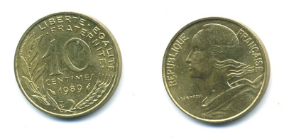 Франция 10 сантимов 1989 тип Marianne KM 929, le Franc 144.29 алюминиевая бронза 84-1637