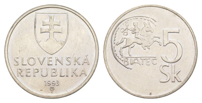 Словакия 5 крон 1993 MK KM 14 сталь плакированная никелем UNC 4563-725